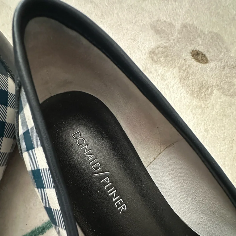 Donald Pliner Deedee Navy Gingham Slip On Calf Leather Loafers Flats Women 7.5 M